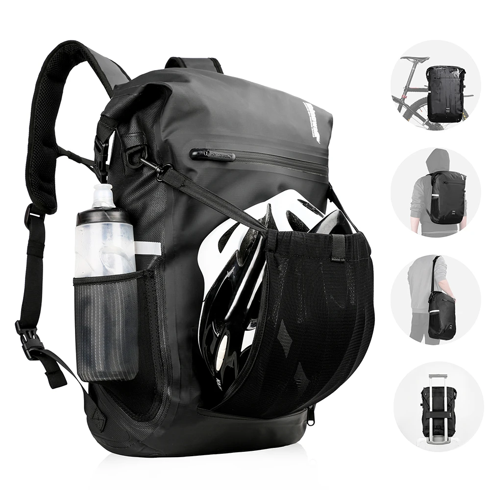 Rhinowalk Bike Pannier Bag 22L Fully Waterproof Trunk Bag Backback Capacity Multifunctional Rear Rack Cycling Bag Shoulder Bag