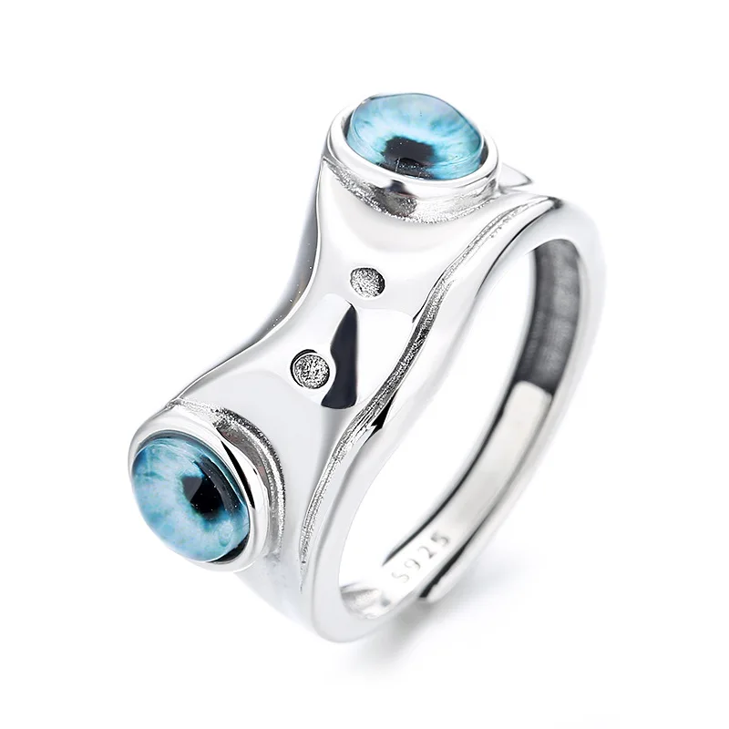 New Charm Frog Rings For Men Women Vintage Blue Eye Trendy Animal Ring Open Adjustable Hip Hop Jewelry Gifts Anillos