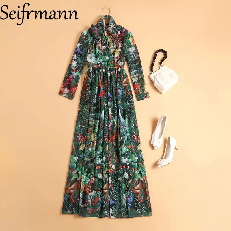 

Seifrmann 2025 Summer New Arrivals Green print large display seaside tourism photo long skirt fashionable and elegant dress