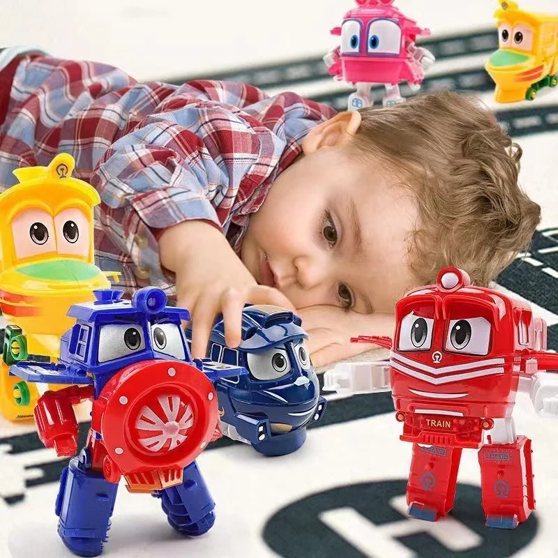 Children Cartoon Trains Deformation Robots Model Toys Plastics Train Action Figure Deformation Robot Car Anime Game Kids Gifts