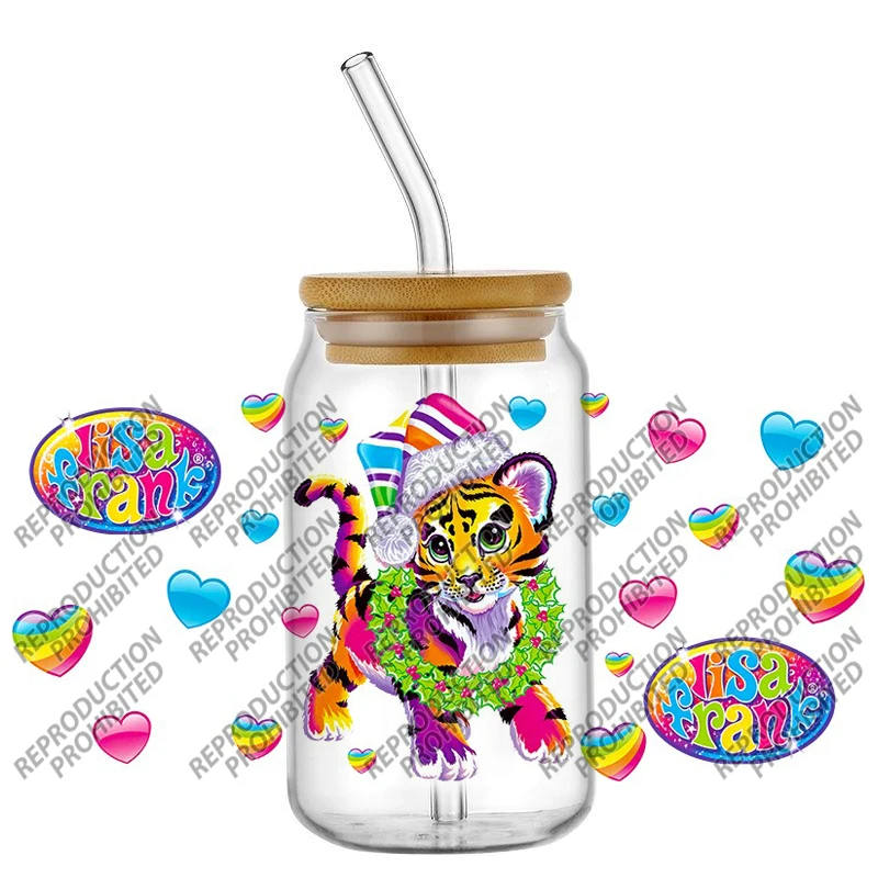 popular frank Rainbow Cartoon UV DTF Cup Wrap Stickers Waterproof No Heat Transfer For 16oz Libbey Glass Can Tumbler Decal