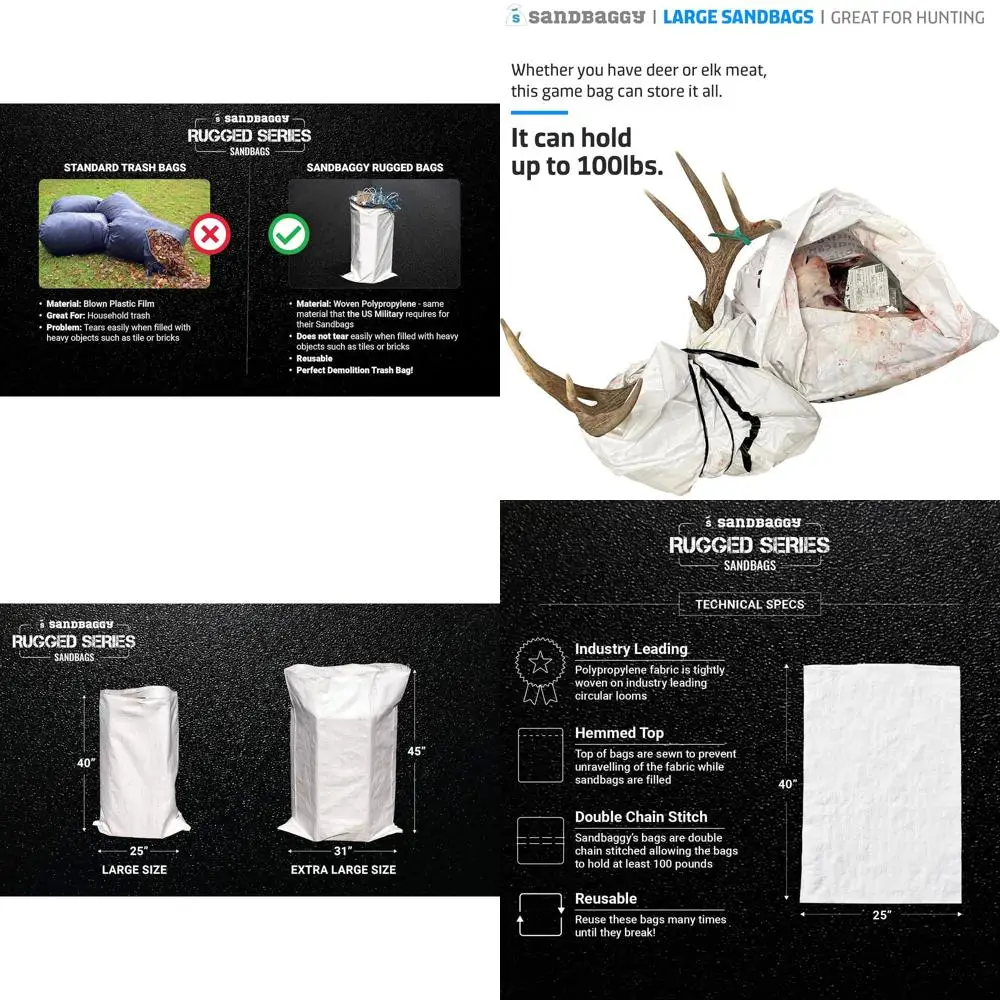 

Extra Large Sandbags - 25x40 Heavy-Duty Contractor Bags, 6 Mil Thick, 50 Count