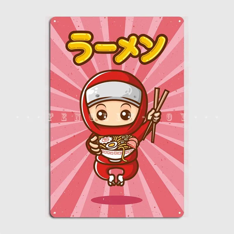 Kawaii Ramen Shinobi Metal Plaque Poster Wall Cave Living Room Design Plates Tin Sign Posters