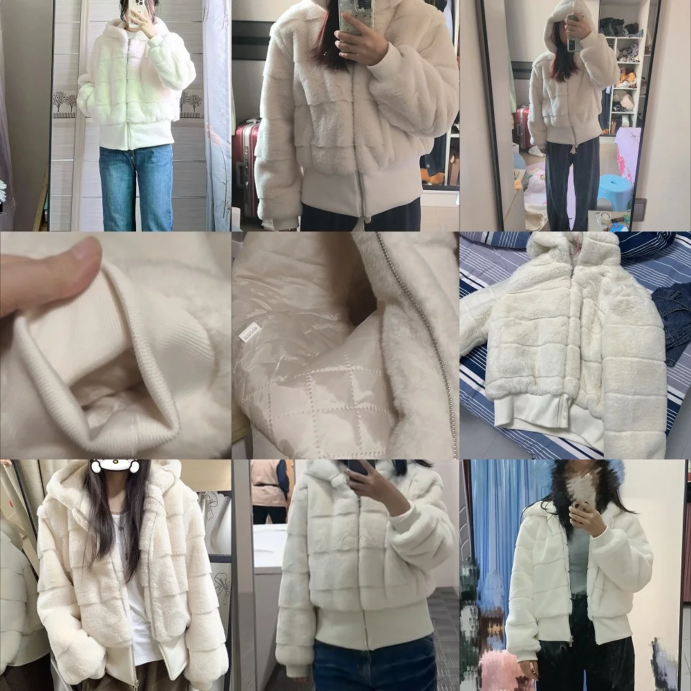 Damskie kurtki z kapturem ze sztucznego futra norek na jesień i zimę 2025, lekkie ocieplane kurtki, styl koreański, ciepłe futrzane okrycia wierzchnie, kurtka damska.