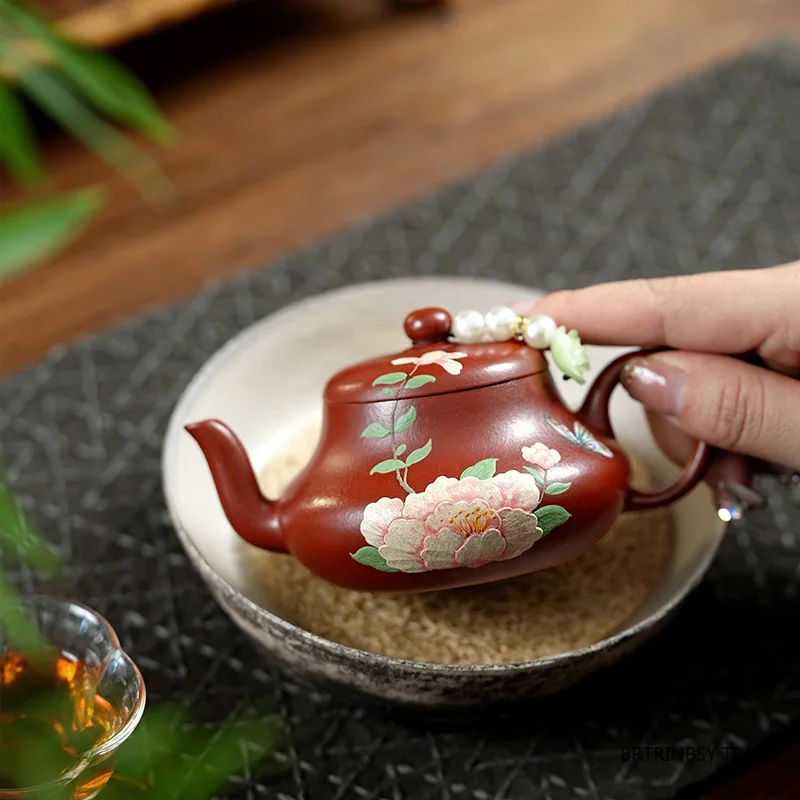 Chinese Yixing Purple Clay Teapot Handmade Flowers Tea Pot Beauty Tea Infuser Household Kettle Raw Ore Zisha Teaware 120ml