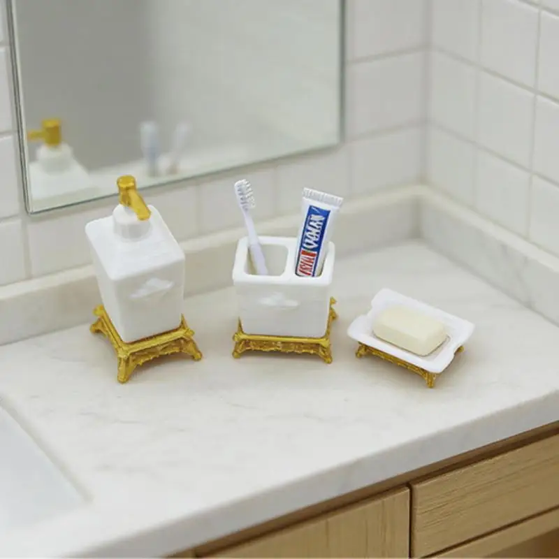 

1/3Pcs Nordic Style Lotion Bottle & Soap Dish Mini Toothbrush Holder Model 1:12 Scale Dollhouse Miniature Bathroom Accessory Set