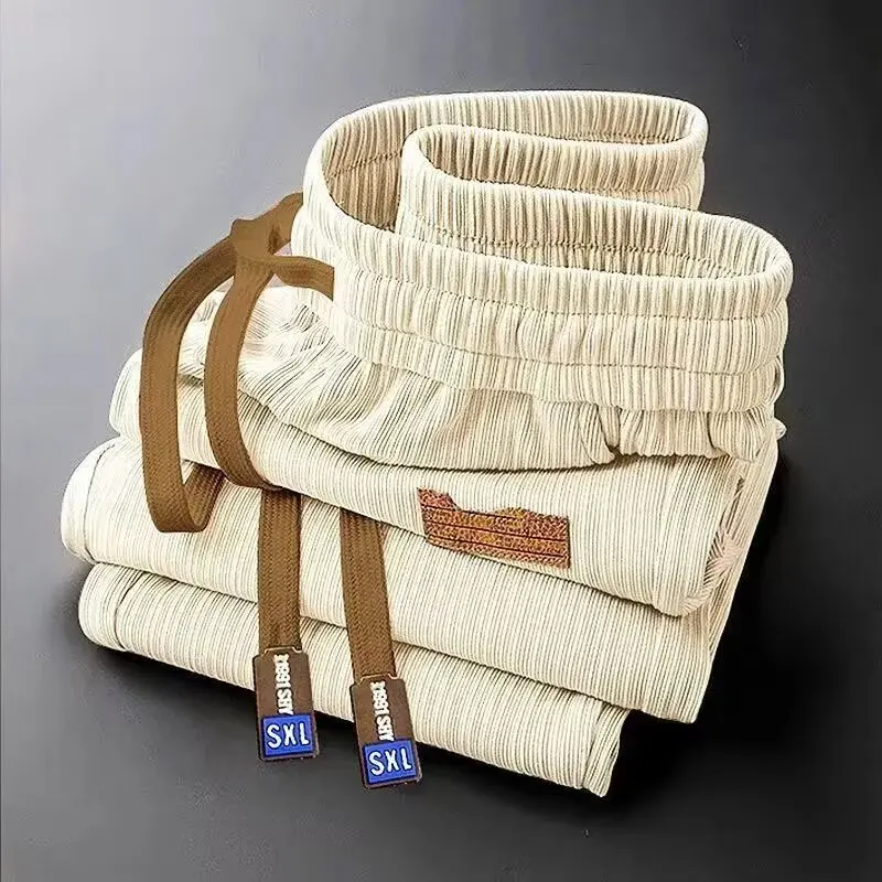 Прямые брюки из ледяного шелка, мужские летние тонкие брюки Qui Dry, свободные драпированные широкие длинные брюки, спортивные повседневные спортивные штаны