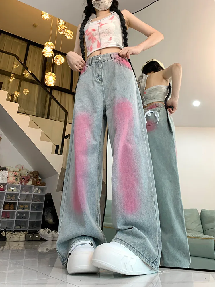 

2025 Summer Jeans Women's Retro Gradient Design Sense Straight Leg Wide Leg Pants