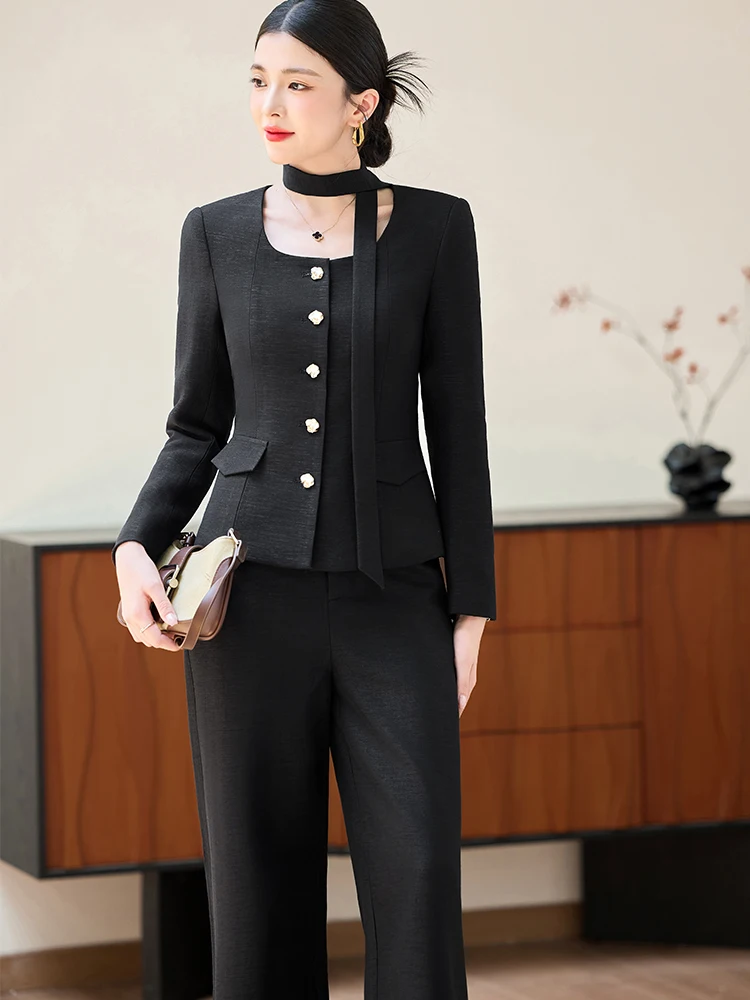 Costume pantalon pour femme, Blazer et pantalon formel, rose abricot noir, ensemble de 2 pièces pour le travail au bureau