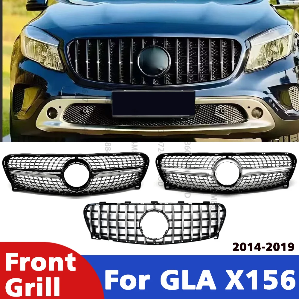 

Автомобильные аксессуары для Mercedes-Benz GLA X156 2014-2019, верхняя решетка переднего бампера, сетчатая панель, черная решетка из АБС-пластика