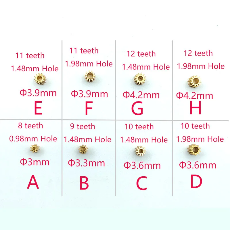 0.3M Modulus 8T 9T 10T 11T 12T 13T 14T 15T 16T 17T 18T Teeth Metal Copper Brass Gear Motor Spindle Fit 1mm 1.5mm 2mm Shaft