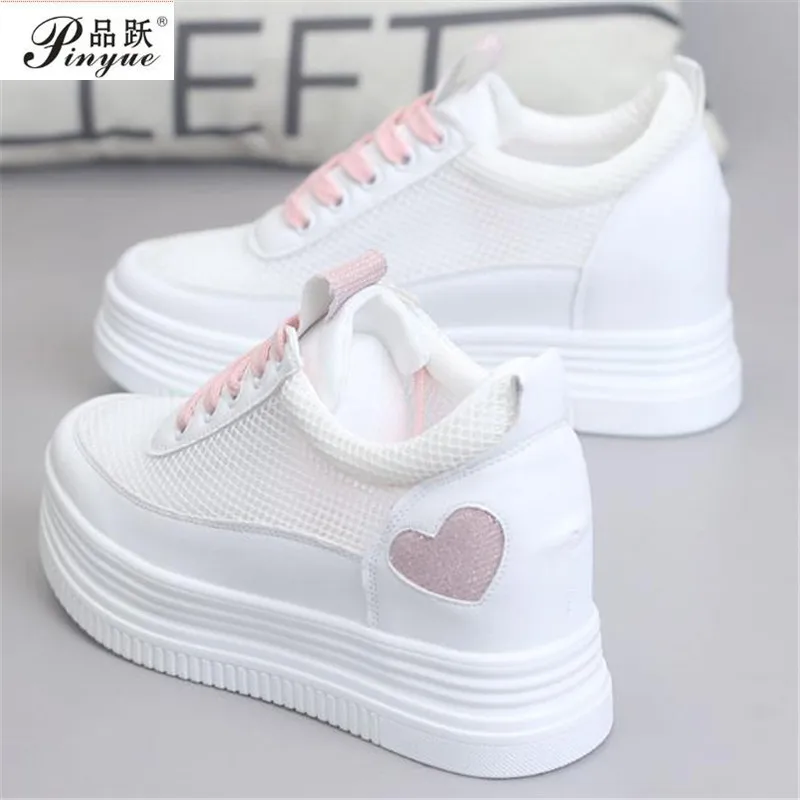 New Summer Breathable Sneakers Women Platform Mesh Shoes Wedges Heels Casual Shoes Woman 8 CM  White shoes