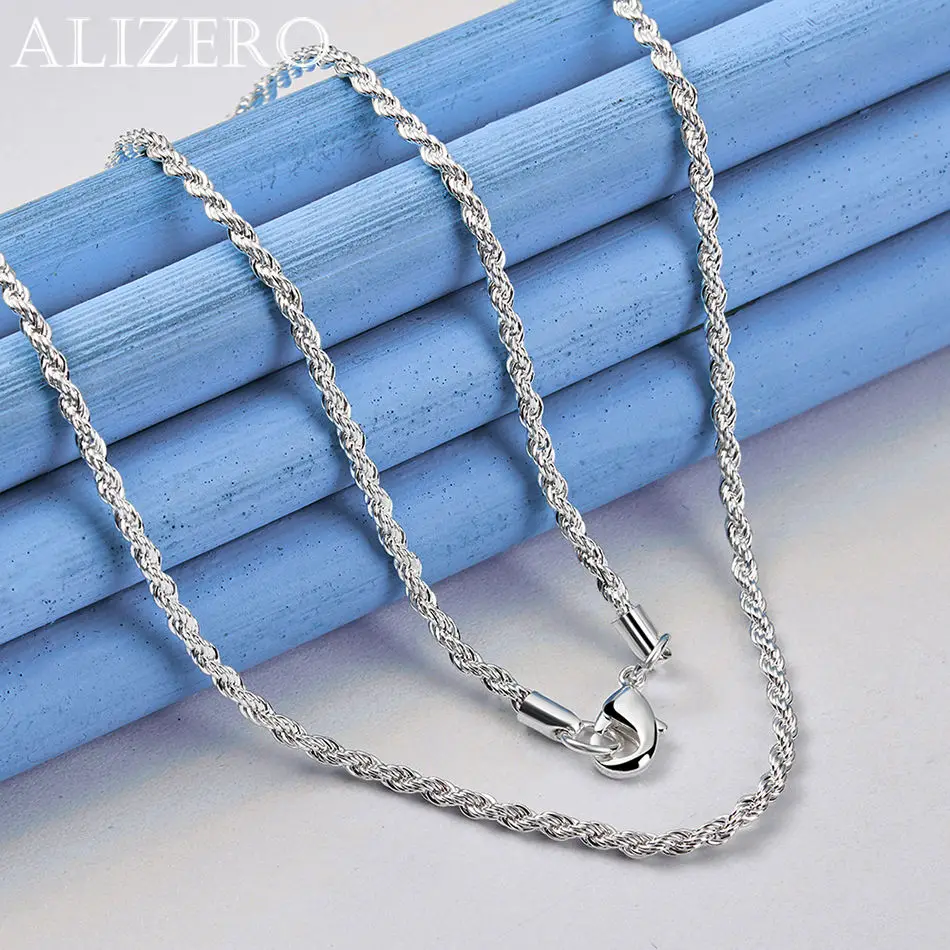 

ALIZERO 925 Silver 3MM Twisted Rope Chain Necklace For Women Men 16/18/20/22/24/26/28/30 Inch Necklace Hip Hop Punk Jewelry