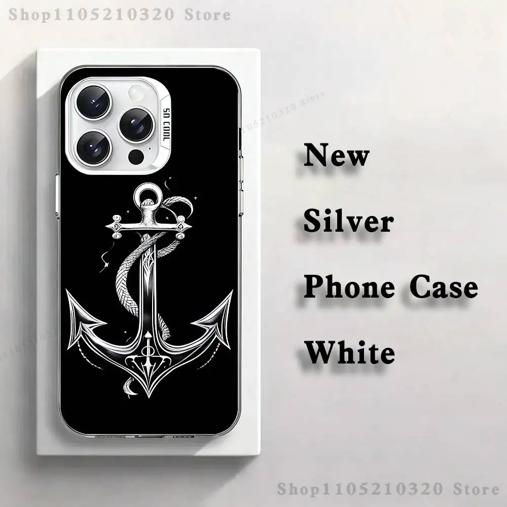 حافظة هاتف على شكل قارب مرساة على شكل عجلة السفينة لهواتف iPhone 17,16,15,14,13,12,11,Mini,Pro,E,MAX غطاء أبيض من السيليكون غير اللامع #2