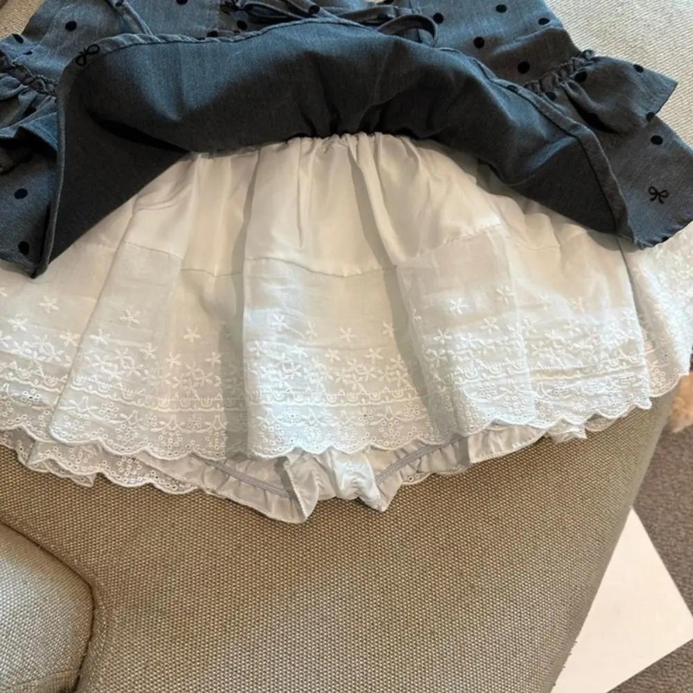 

French Style Sweet Short Puff Skirt Dot High Waist Flounce Short Skirt Lace with Safty Pants Mini Cake Skirt Streetwear