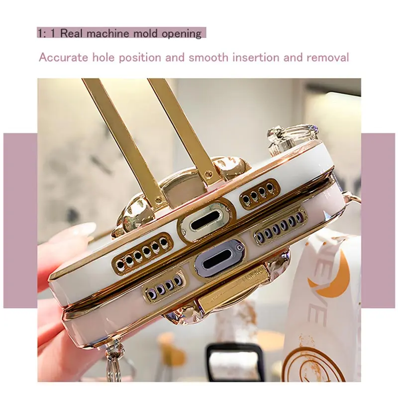 Rabbit Holder Lanyard Phone Case For iPhone 14 15 13 12 11 Pro Max 13Pro 12Pro X XR Xs Max 6 7 8 Plus 15Pro Stand Strap Cover