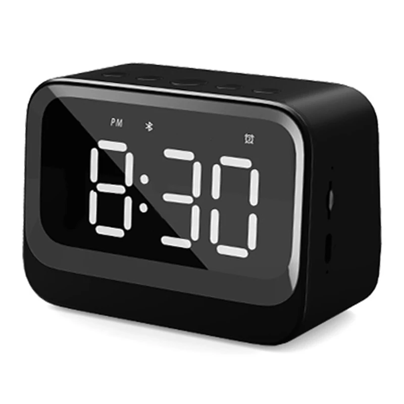 Portable Dual Clock Support TF Card Play Soundbar Wireless Display Music Player Bluetooth Speaker Black-TCES