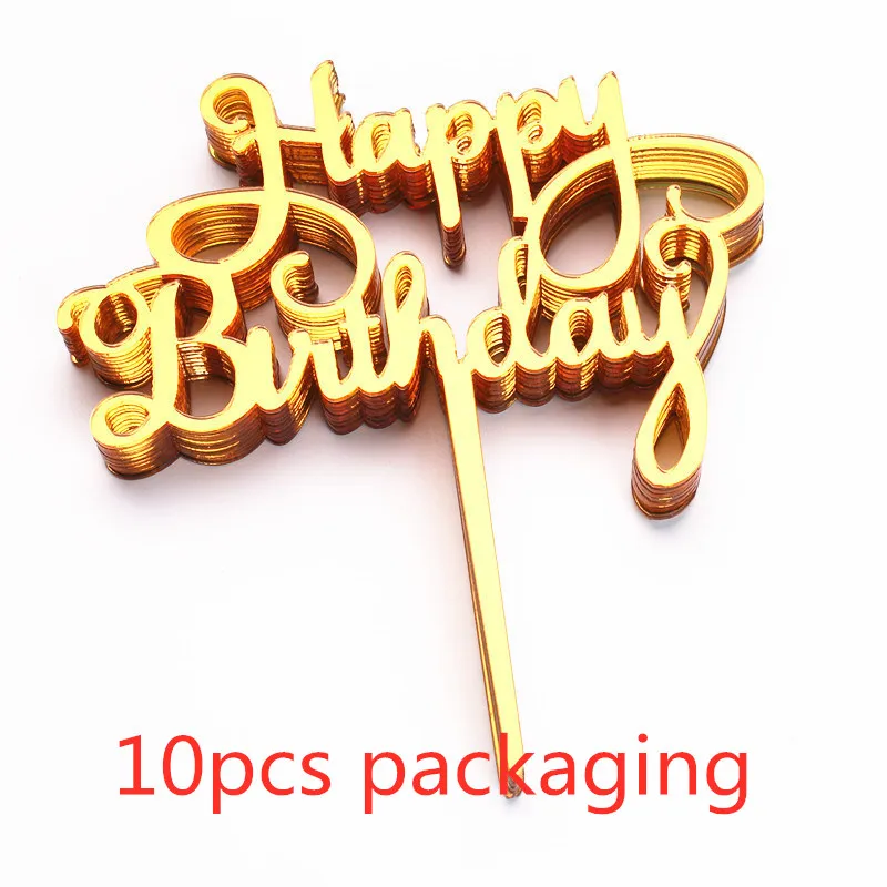 10 Pcs Simple Happy Birthday Cake Topper Pink Gold Acrylic Kids Cake Toppers Dessert Decoration for Baby Shower Gift Supplies