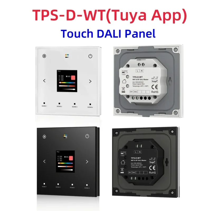 5 w 1 WiFi+RF Naścienny dotykowy TPS-D-WT Tuya App DALI Panel 1CH*2mA AC100-240V Obsługa jednokolorowego CCT RGB RGBW RGB+CCT Light