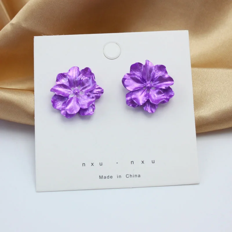 Big Purple Flower Resin Camellia Stud Earrings for Women New Modern Korean Fashion Teens Girl Party Jewelry Accessories Gift