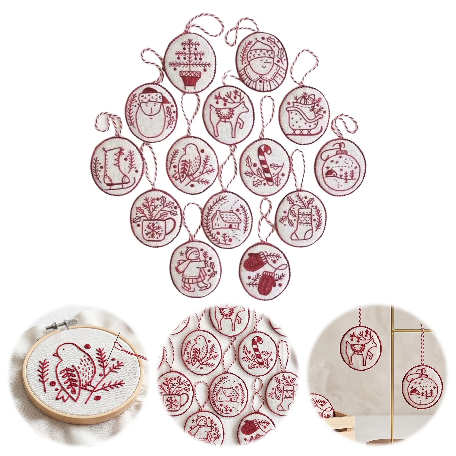 Embroidery Xmas Decorations - Kit di ricamo natalizio, pendenti decorativi