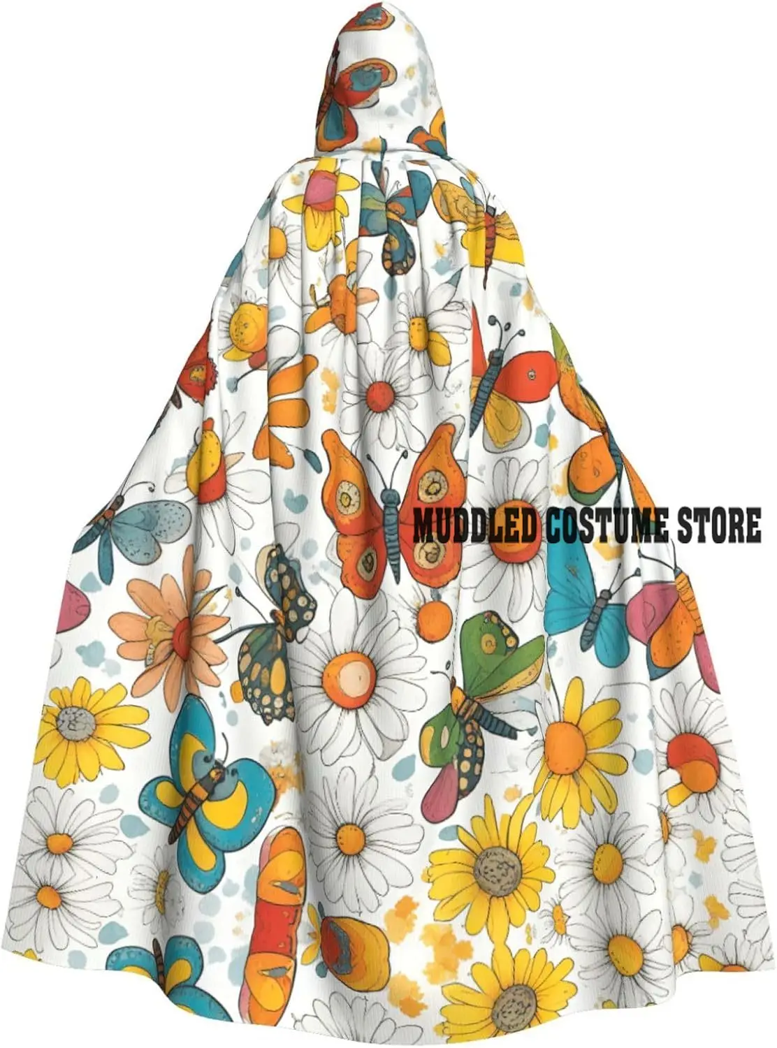 

Плащ с капюшоном и принтом бабочки и ромашки на Хэллоуин, костюм в средневековом стиле эпохи Возрождения, унисекс, волшебник, ролевая игра
