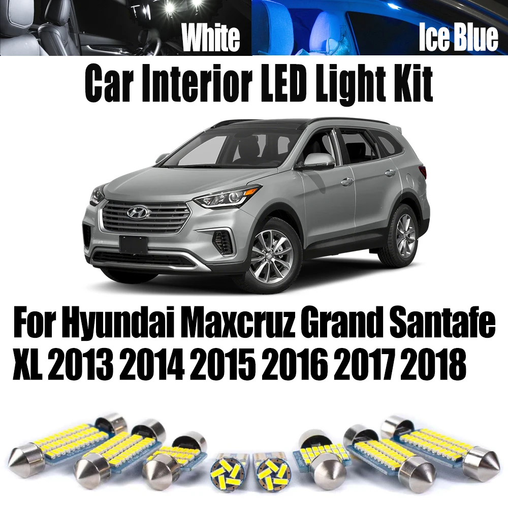 

12 шт. Canbus для Hyundai Maxcruz Grand Santafe XL 2013-2016 2017 2018 автомобильные лампы светодиодные внутренние лампы для чтения карт купольный комплект освещения багажника