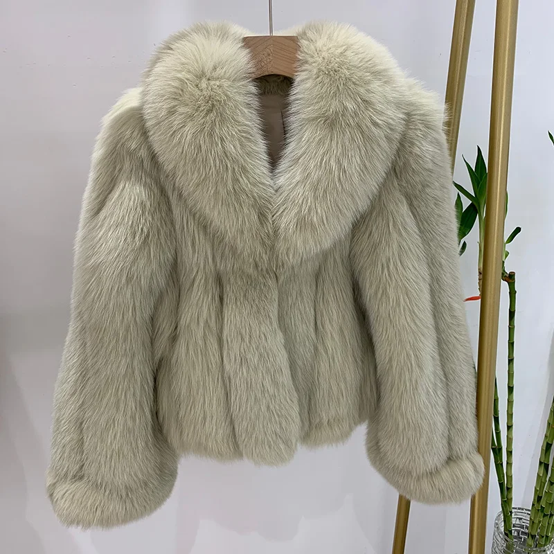 Winter Jacket Women Luxury Natural Fur Coat Real Fox Fur Coat Warm Luxury Crop Jacket Big Collar FO5832