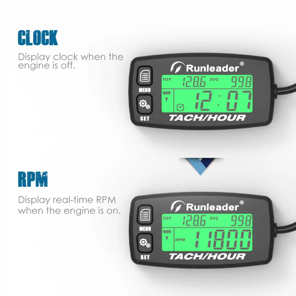 Tacómetro inductivo para motocicleta, medidor de hora del motor, alerta RPM, retroiluminado, reiniciable, cortacésped ATV, HM032B