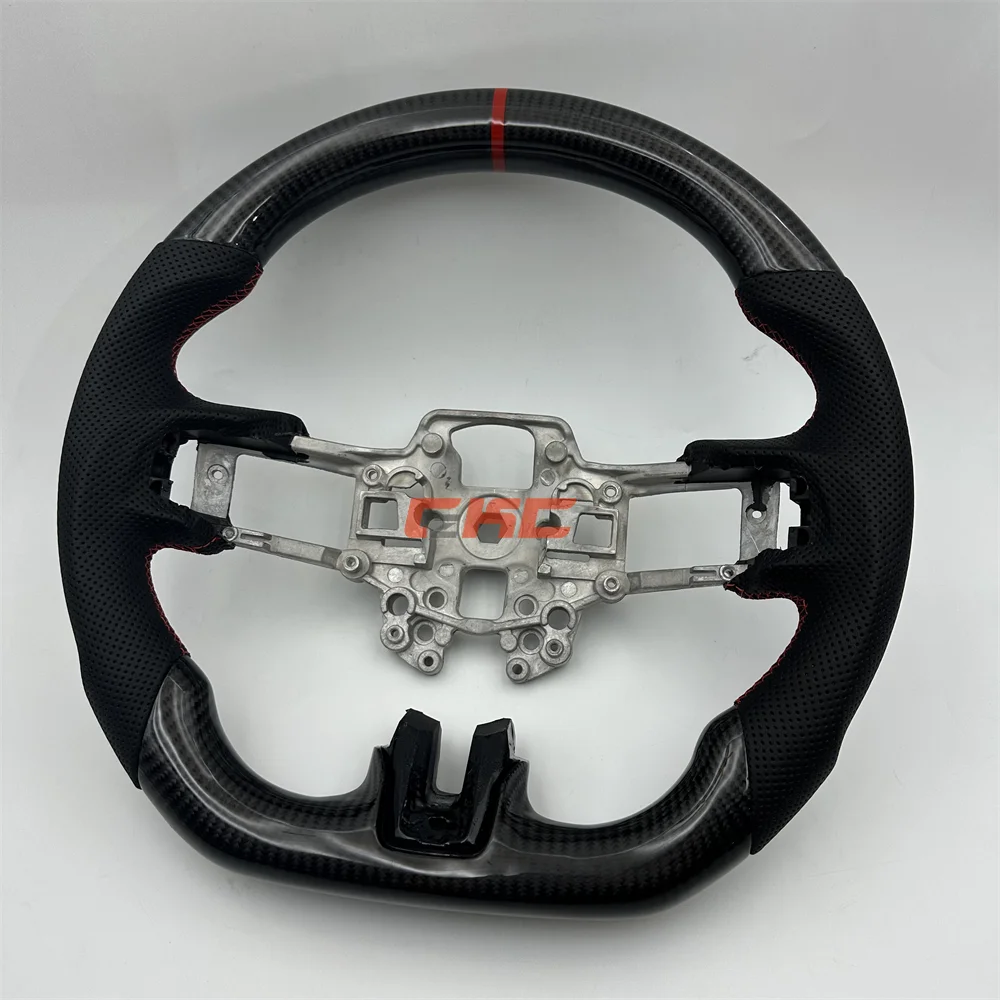 

Customized black Carbon Fiber Perforated Leather red strip Steering Wheel for 2018 2019 2020 Ford Mustang