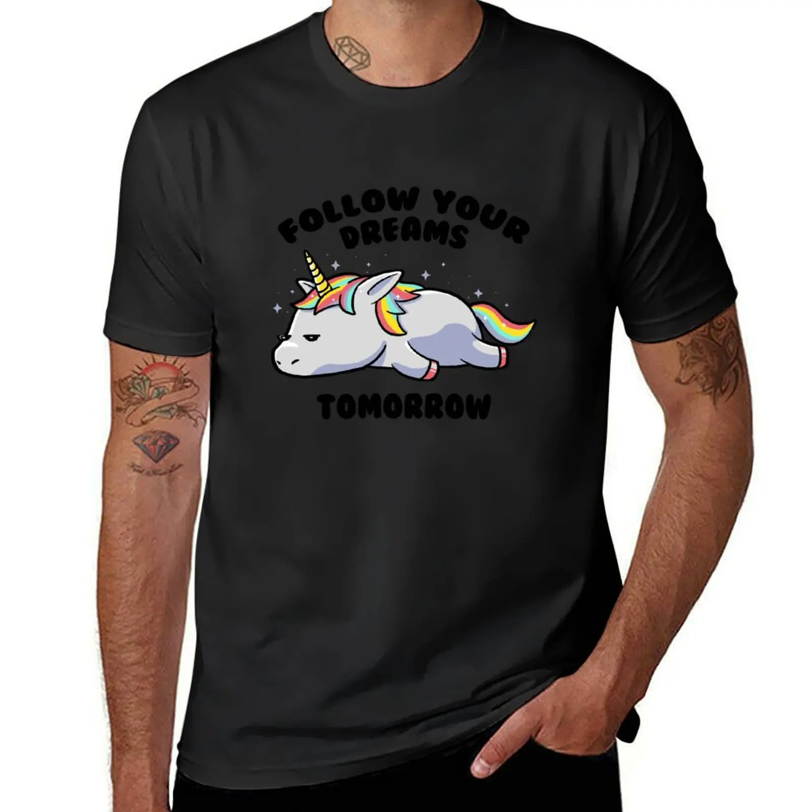 Follow Your Dreams Tomorrow Lazy Unicorn Gift T-Shirt oversizeds sublime boys whites funny t shirts for men