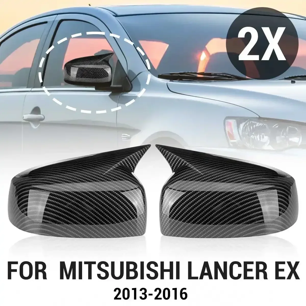 2PCS Rearview Mirror Cover Side Wing Mirror Caps Covers Direct Add-On For Mitsubishi Lancer EX 2013-2016 Non-Turn Signal Models