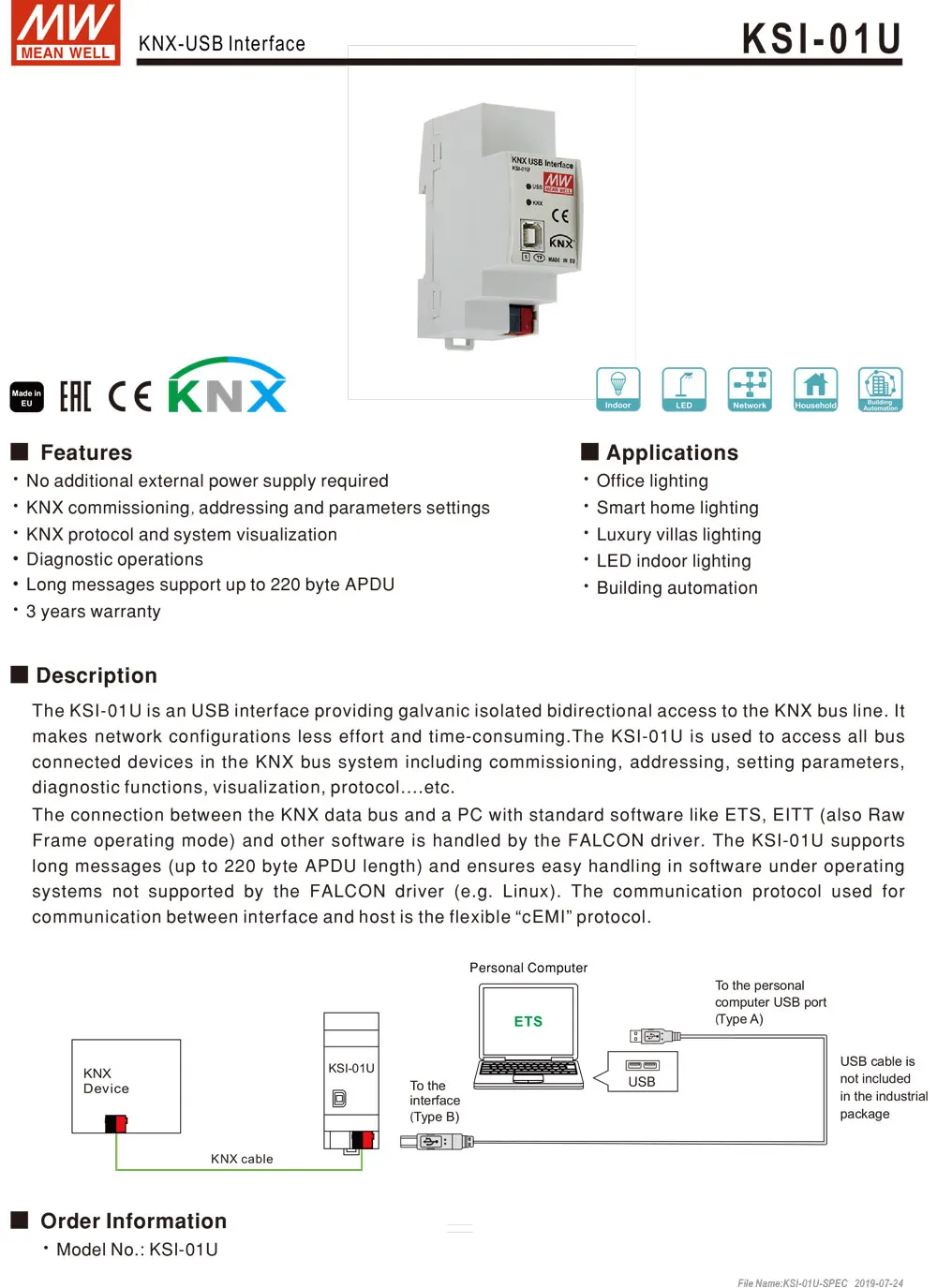 Mean Well KSR-01IP IP ROUTER KNX Routing Power Supply Untuk Otomatisasi Bangunan KNX