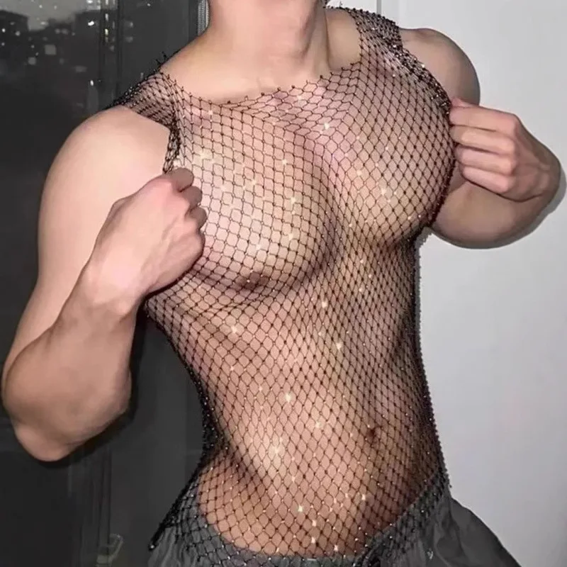 

Flash Diamond Sexy Men's T-shirt Vest Transparent