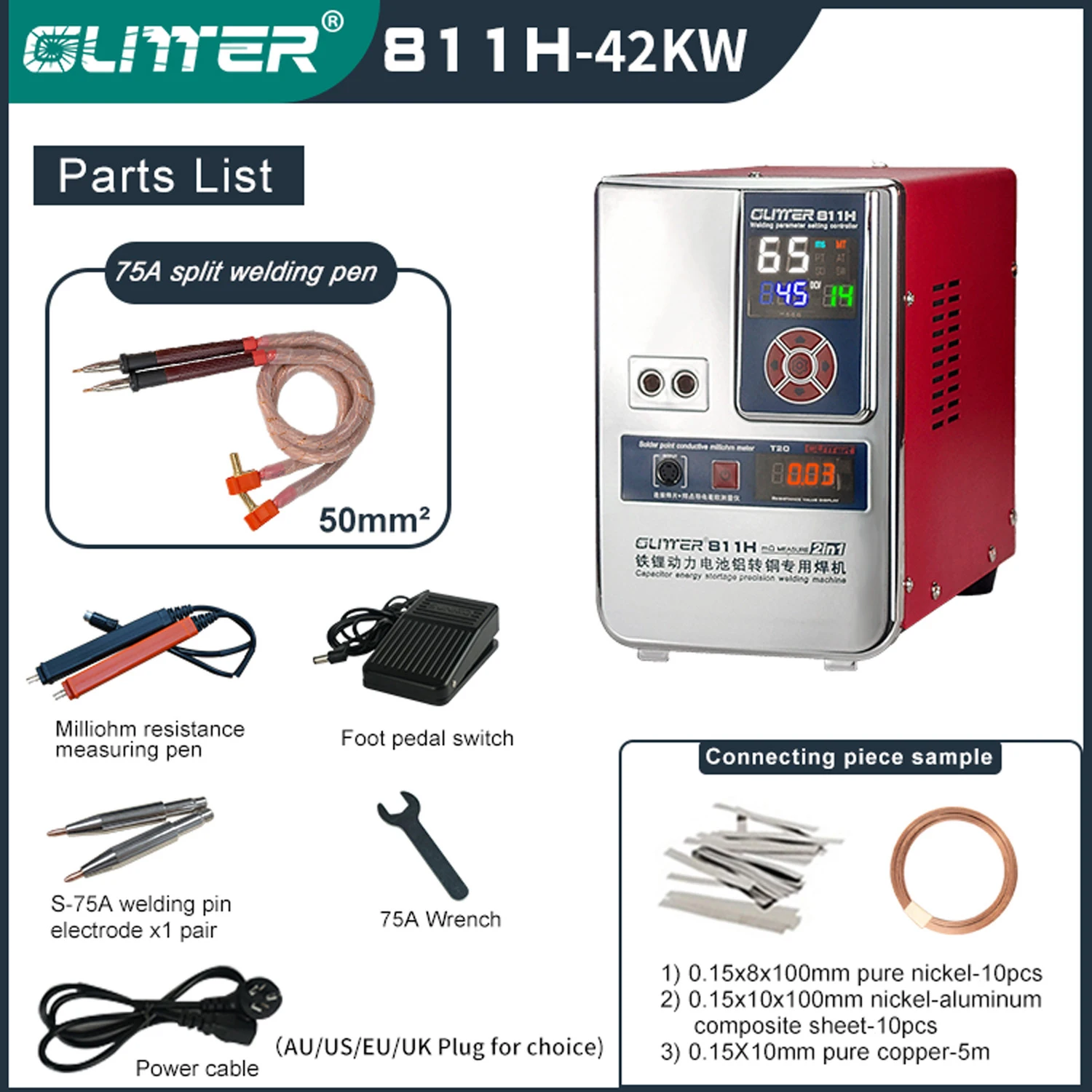 42kw/39kw 811H saldatrice a punti ferro acciaio inossidabile nichel rame batteria al litio prova di resistenza alla saldatura A-75A Spot Welde