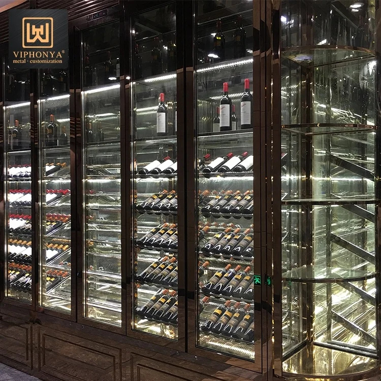 Sale The Best Luxury Commercial Custom 304 Stainless Steel Wine Cabinet Glass Door Wine Cooler Wine Cellar