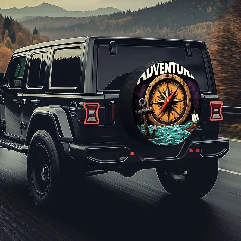 

Nautical Adventure Compass Rose Tire Cover Durable Polyester Spare Wheel Cover