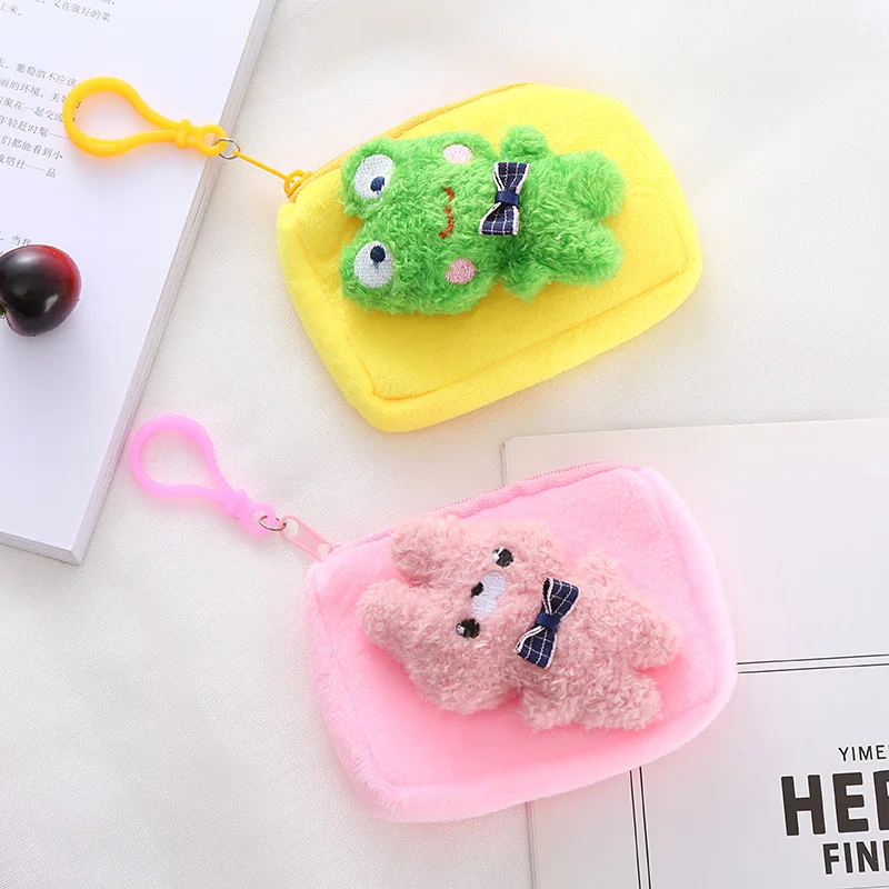 1PC 10CM Cute Cartoon Bear Plush Coin Purse Doll Accessory Charm Children's Mini Headphone Bag Out Portable Storage Bag