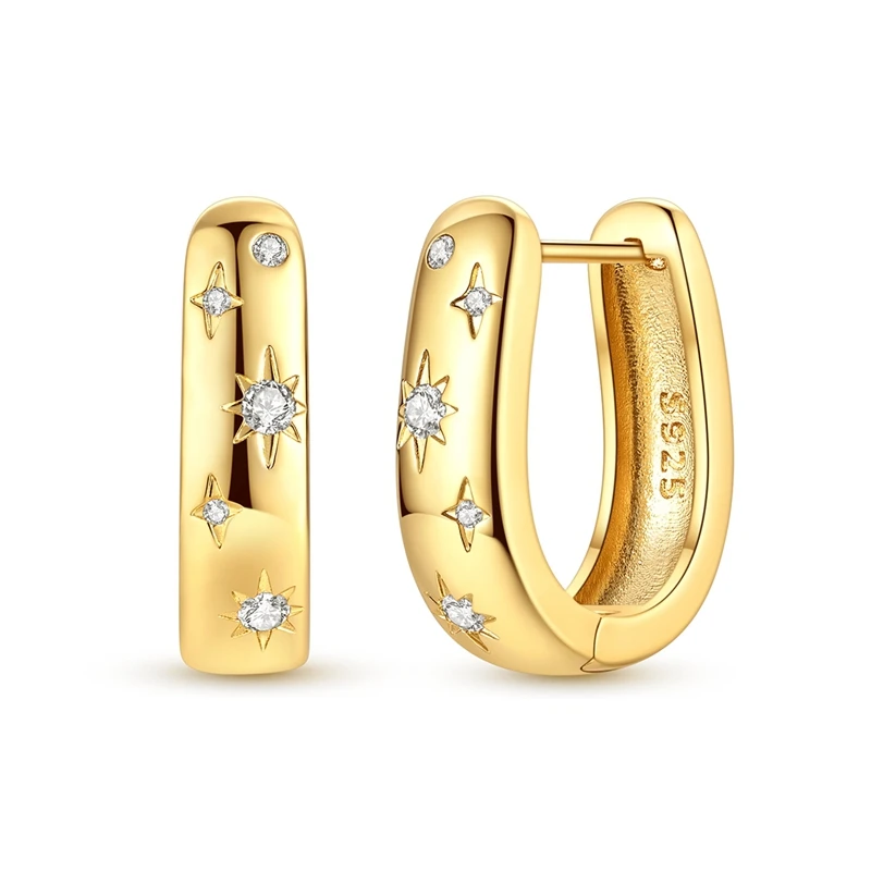 925 Sterling Silver Earrings Women Zirconium Gold Plated Starbeams Hoop Earring For Anniversary Wedding Jewelry Gifts