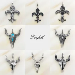 Pendant Bull Deer Head Fleur-de-lis 925 Sterling Silver Fine Jewelry Trendy Cubic Zirconia Gift For Wen Women Fit Necklace