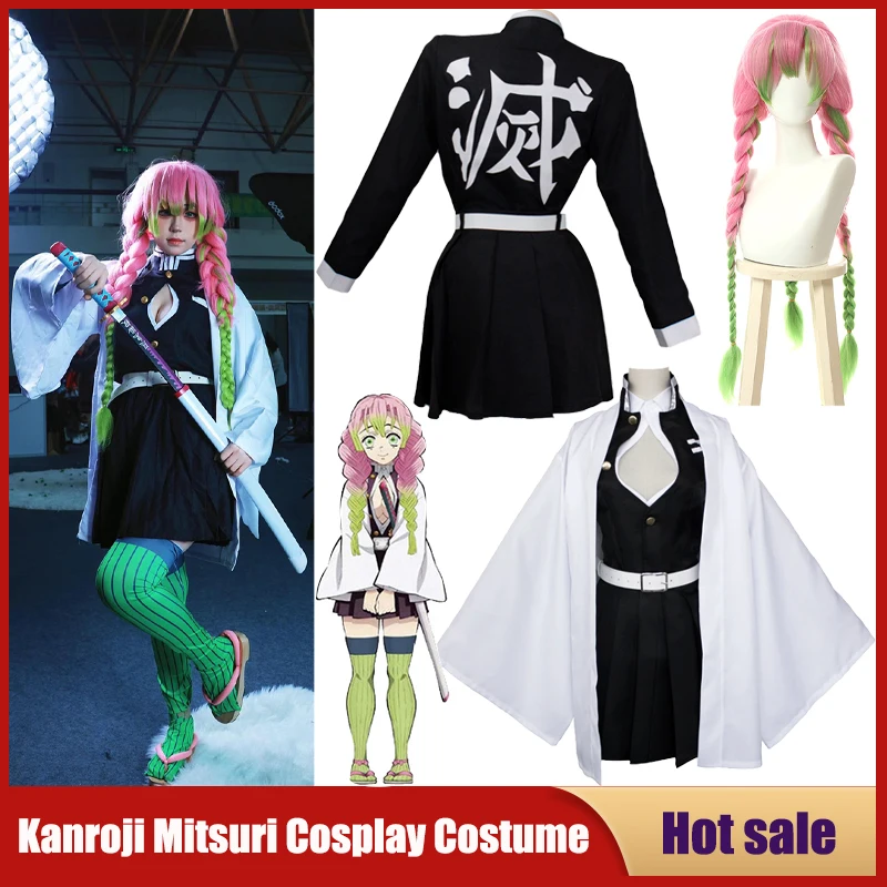 Anime Kanroji Mitsuri Cosplay Kostüm Kimetsu kein Yaiba Spiel Dämonen töter komplettes Set erwachsene Kinder Perücke Kimono Anzug Party Frauen Uniform