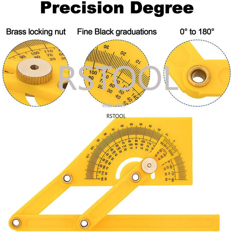 Precise Protractor and Angle Finder Woodworking Measurement Tools 0° to 180° for Measure Inner/Outer Angle Plastic Protractor