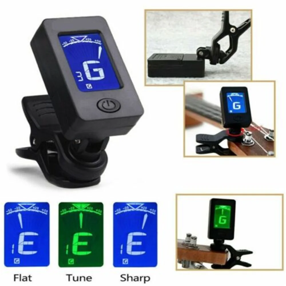 Guitar Tuner Digital Clip-On Tone Tuner for Electric Urikri Bass Violin Universal 360 Degree Rotatable Sensitive Built-in Batter