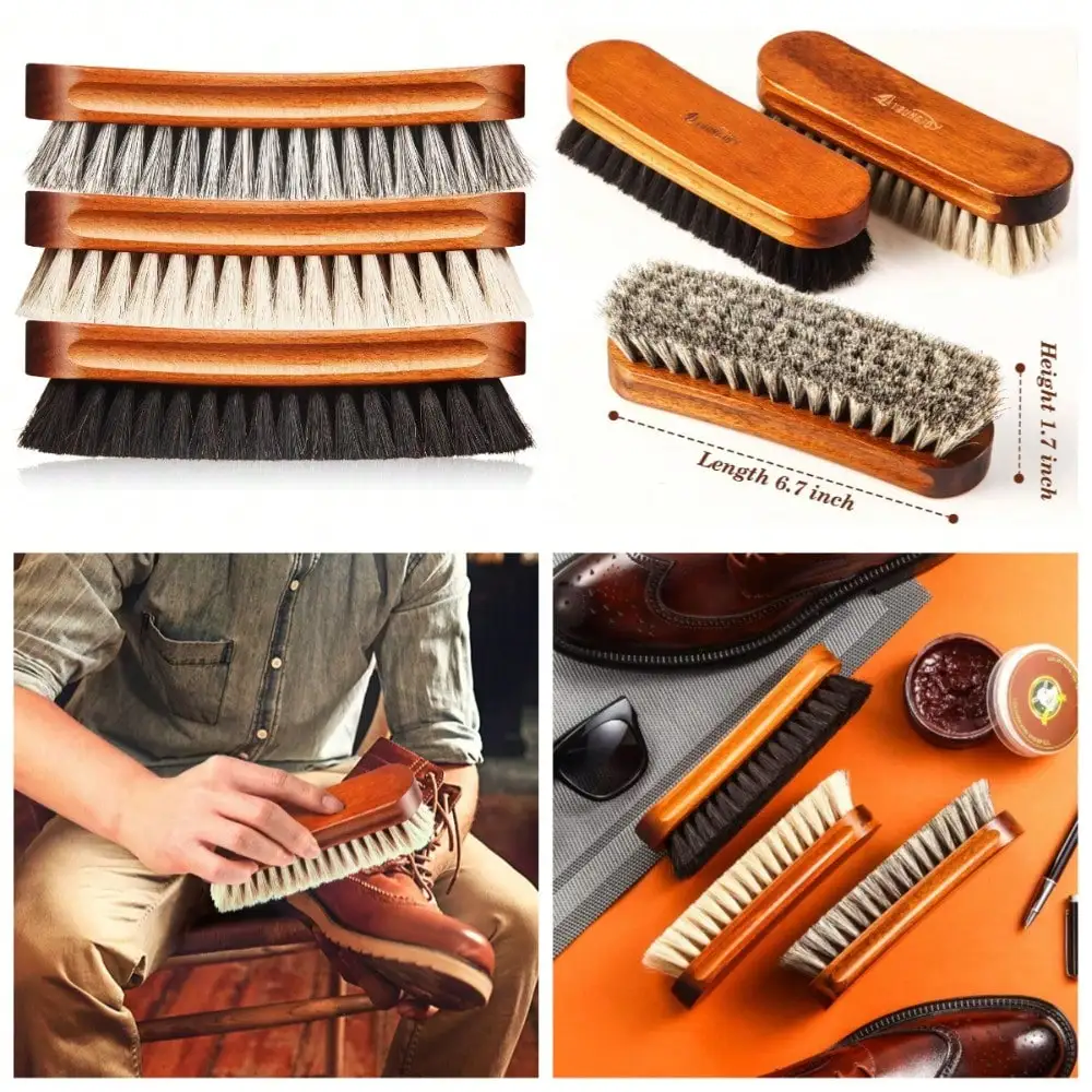 

3-Piece Horsehair Shoe Brush Set For Polishing Shining And Leather Care