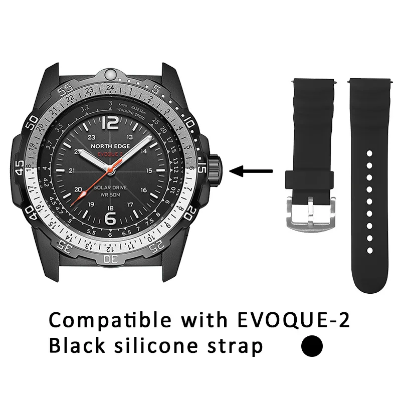 NORTH EDGE Silicone Anti Slip Strap 24mm Compatible With EVOQUE2 APACHE GAVIA AQUA