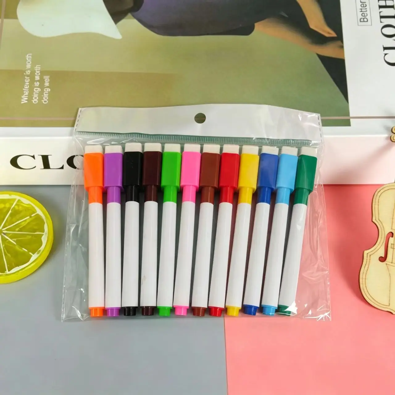12pcs Washable colored core black core white board pen - multi-color erasable pen - suitable for office and study use