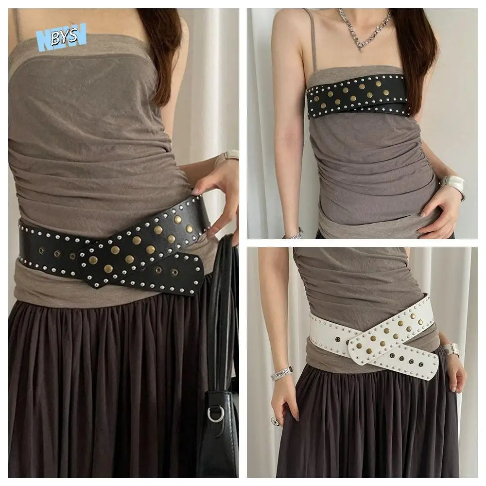 

Vintage Snap Button Wide Women's Belt Punk Style Gothic Rivet Waist Belt American Y2k Dress Jeans Belt Ladies