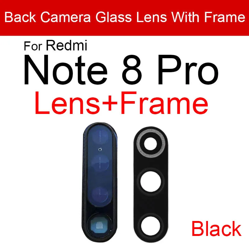 Rear Back Camera Lens Glass Cover For Xiaomi Redmi Note 7 8 Pro Note 8 8T Main Camera Cover Frame + Sticker Replacement Parts