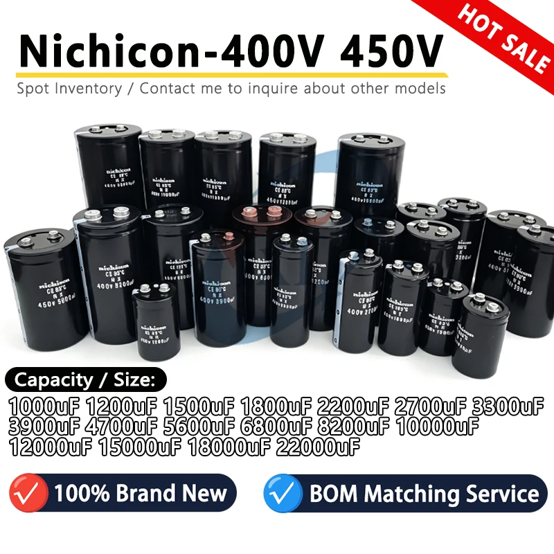 Import Nichicon-400V 450V 1000 1500 1800 2200 2700 3300 3900 4700 5600 6800 8200 10000 22000uF Aluminum Electrolytic Capacitor