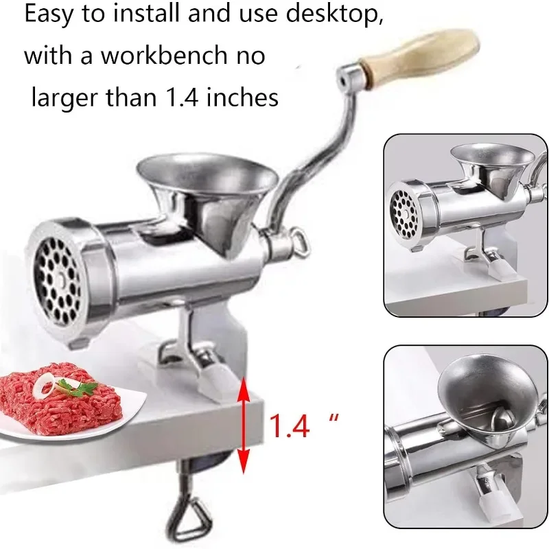 CAM2-Heavy Duty Moedor de Carne Manual, Moedor de Mão, 420 Lâmina De Aço Inoxidável, Aço Inoxidável 304, #10